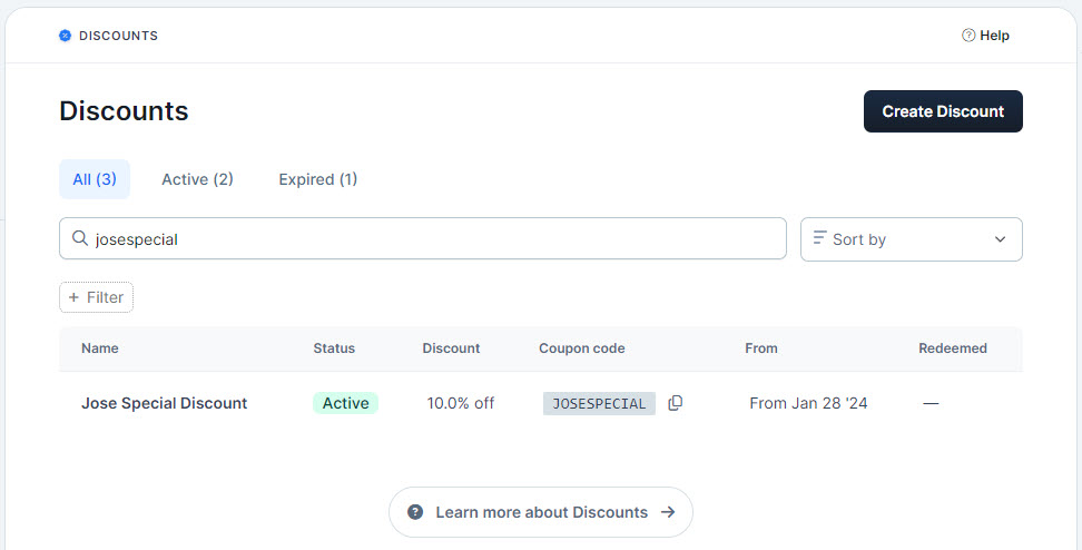 Discounts Page Overview